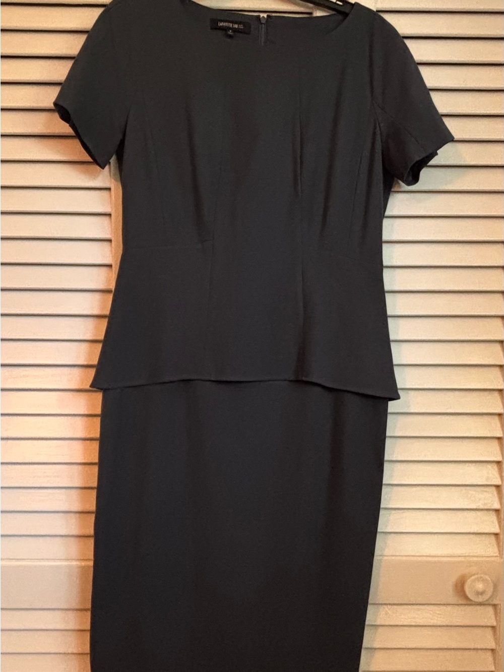 Lafayette 148 New York Navy Wool Pencil Skirt Dress with Peplum Top